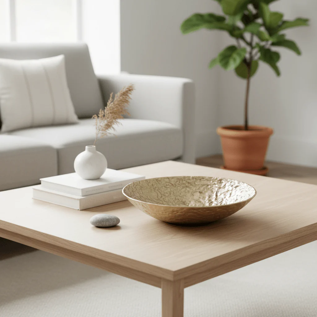 Akola Gold Textured Round Metal Bowl - Image 3