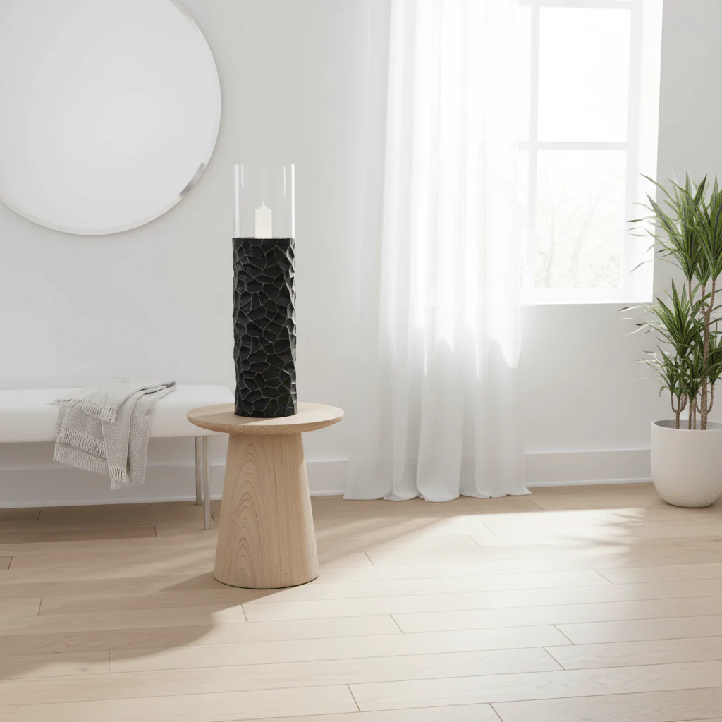 Akola Large Floor Standing Hurricane Candle Holder In Black - Image 3