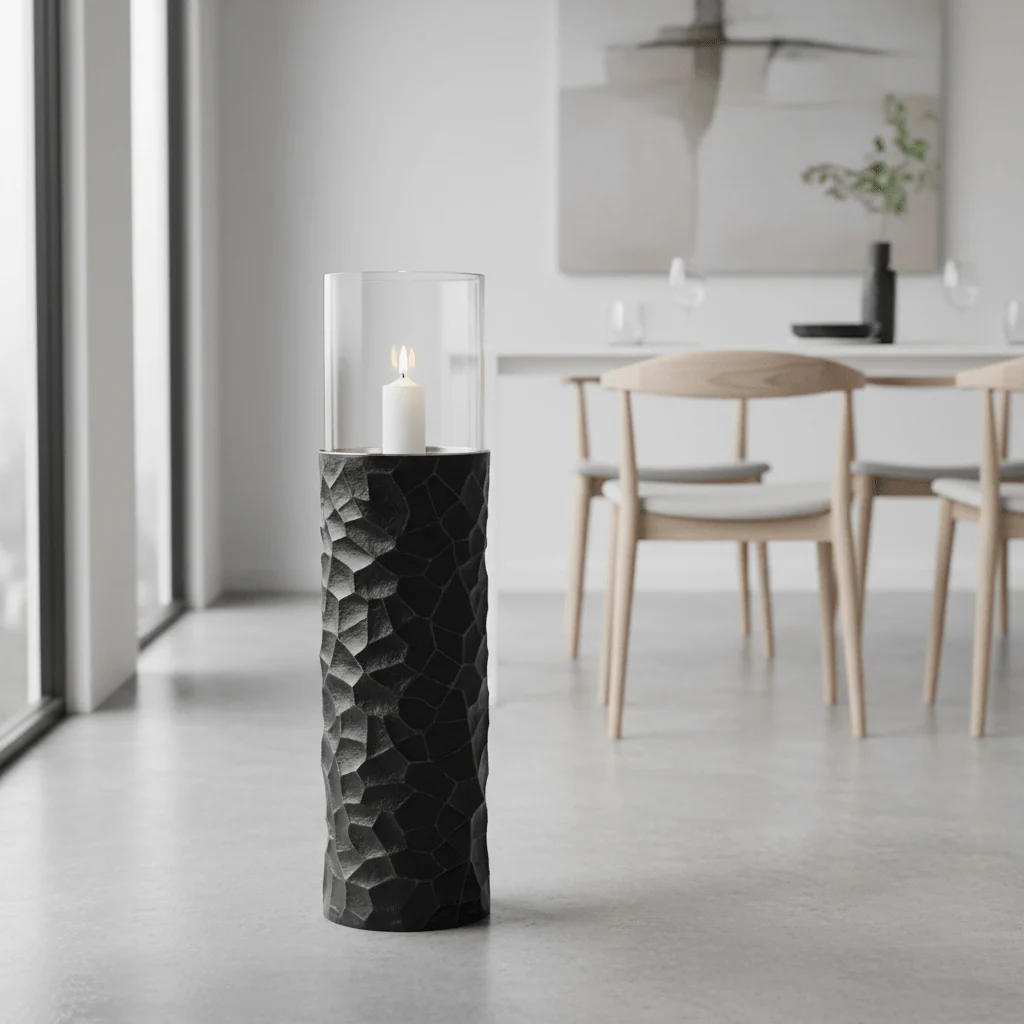 Akola Large Floor Standing Hurricane Candle Holder In Black - Image 4