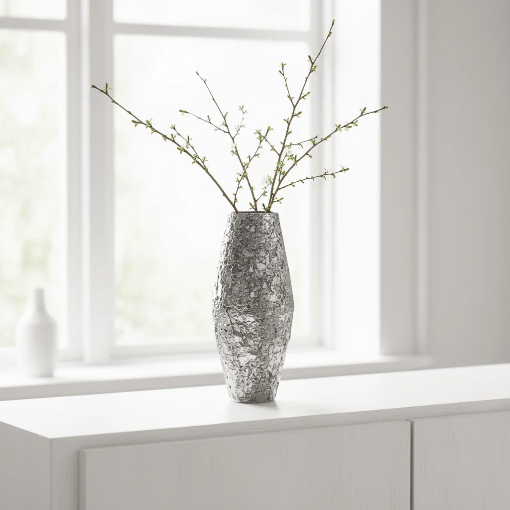 Akola Large Silver Textured Metal Vase - Image 3