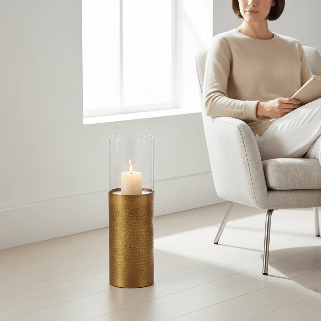 Akola Small Floor Standing Candle Holder In Antique Gold - Image 2