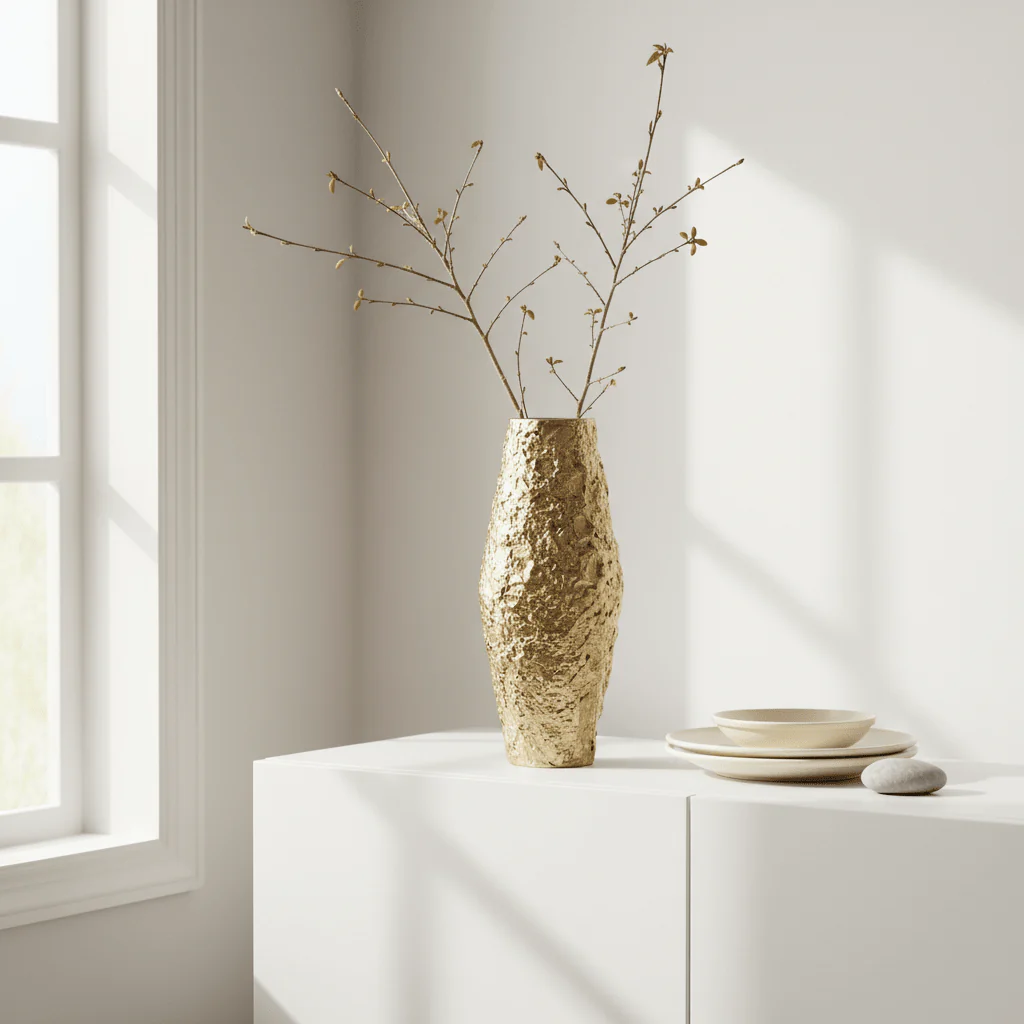 Akola Small Gold Textured Metal Vase - Image 3
