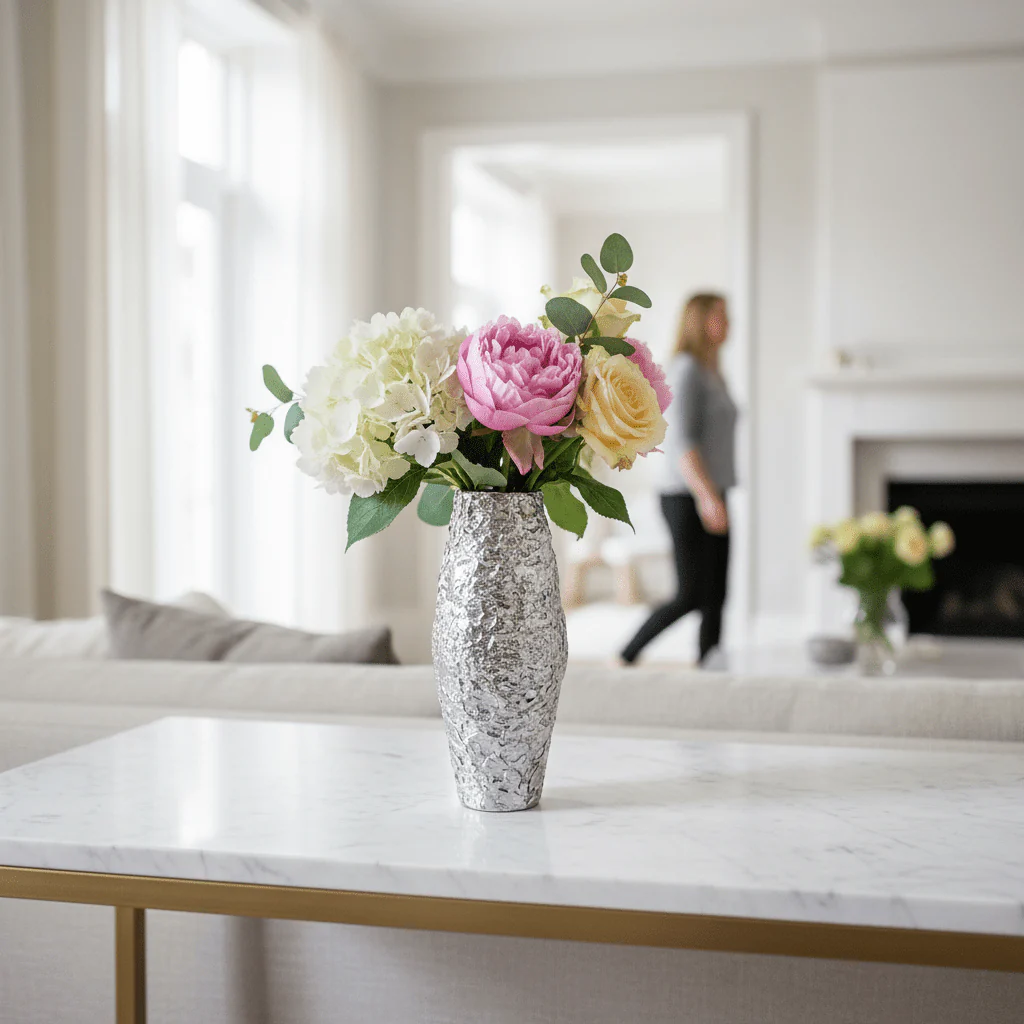 Akola Small Silver Textured Metal Vase - Image 2