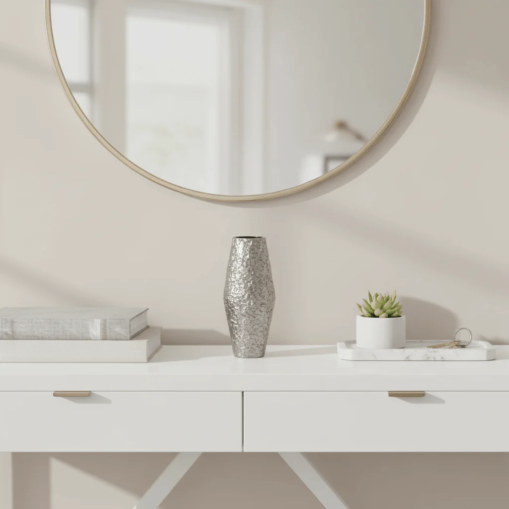 Akola Small Silver Textured Metal Vase - Image 4