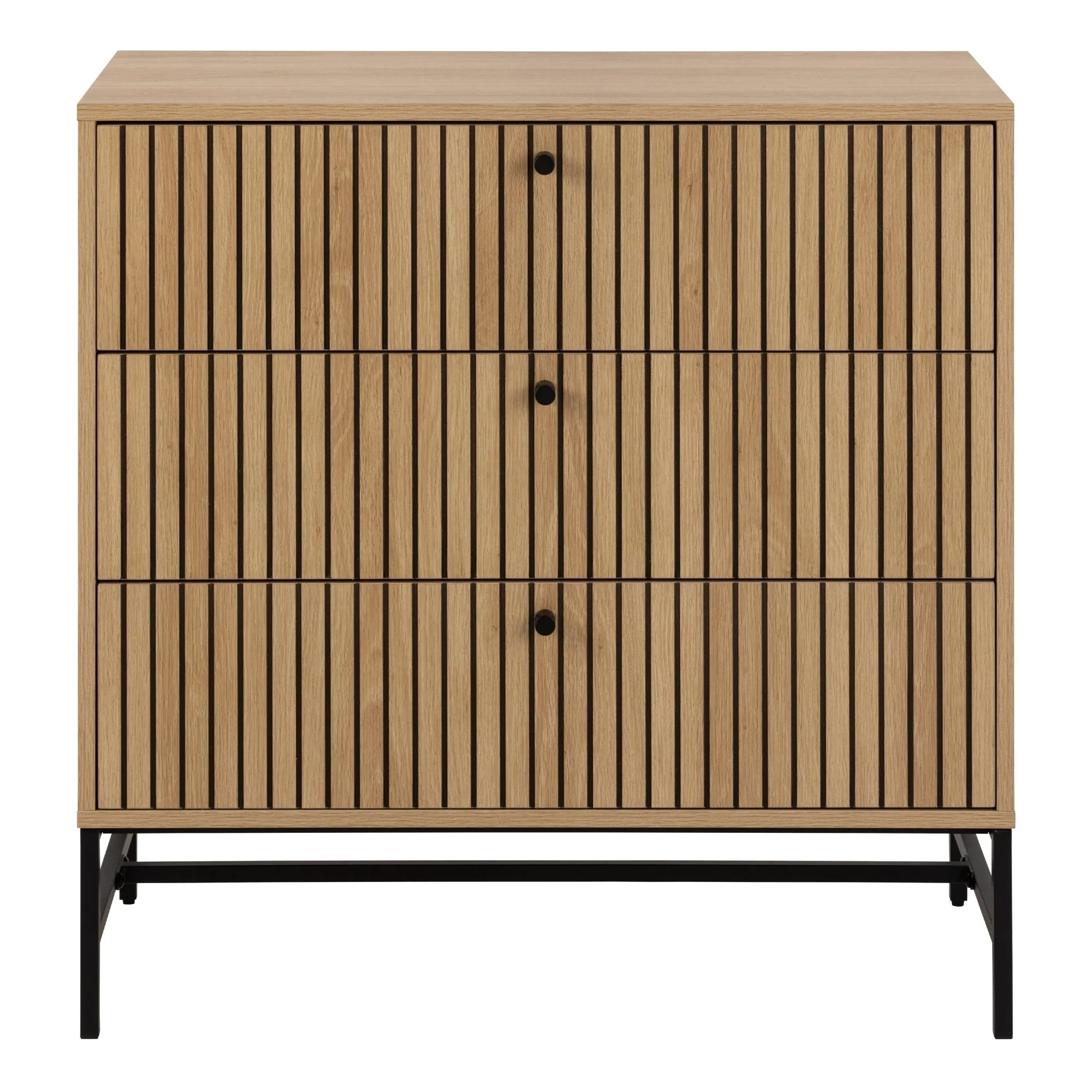 Albany Chest of 3 Drawers in Oak/Black Legs - Image 2