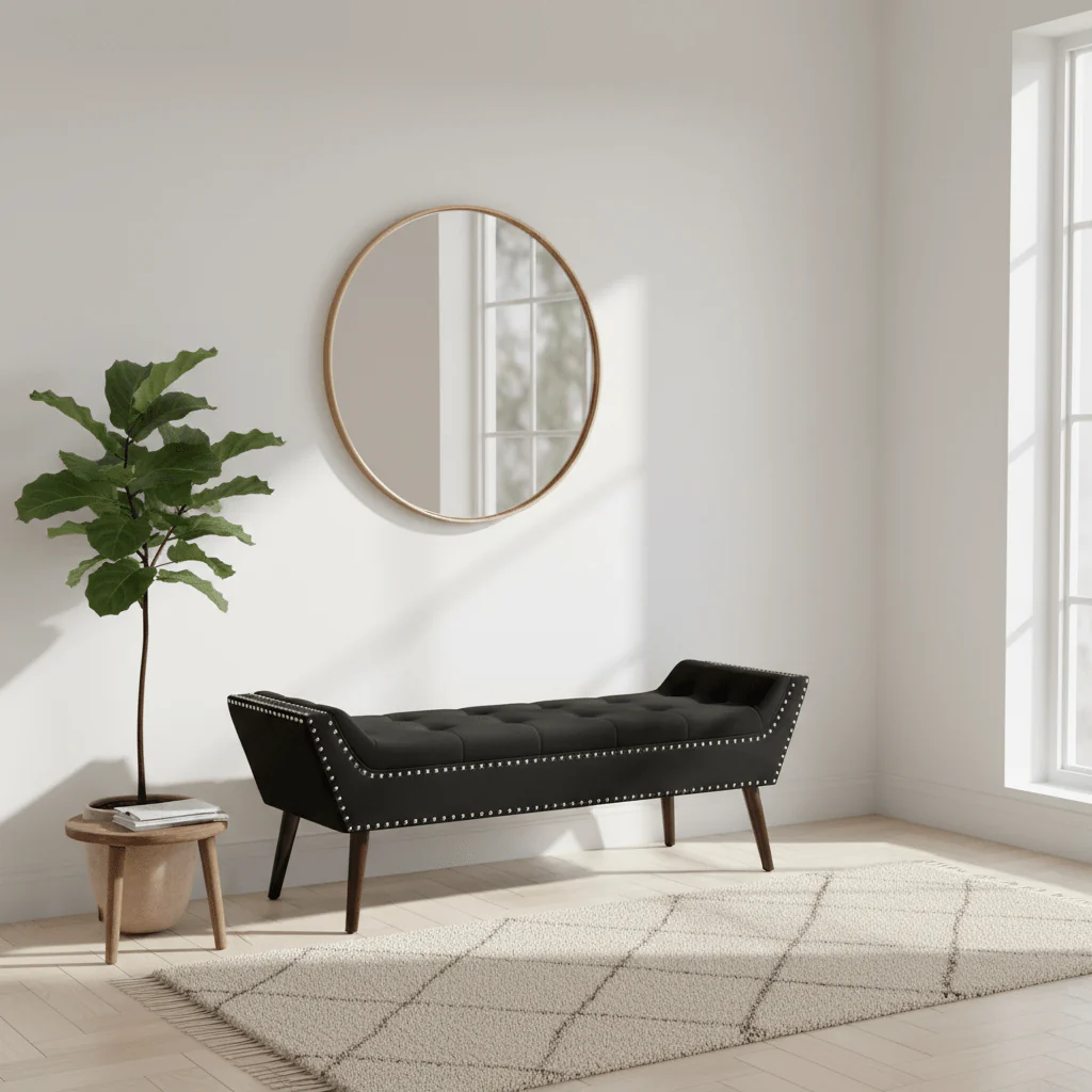 Alea Black Fabric Bench - Image 3