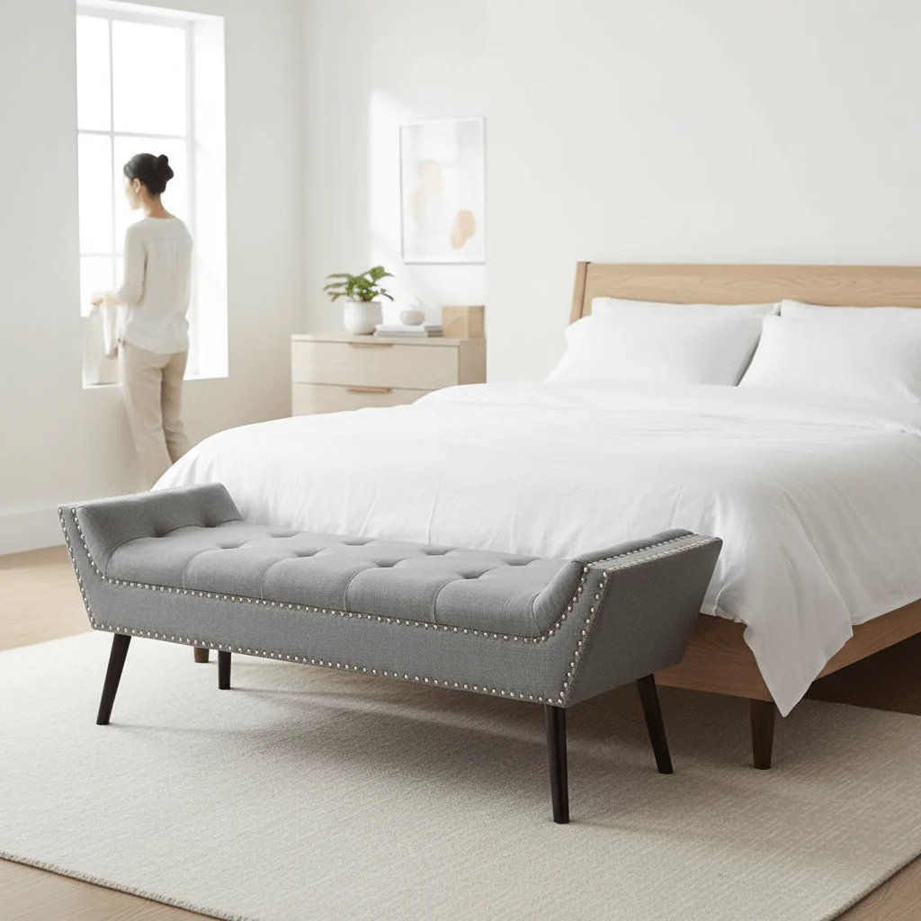 Alea Grey Fabric Bench - Image 2