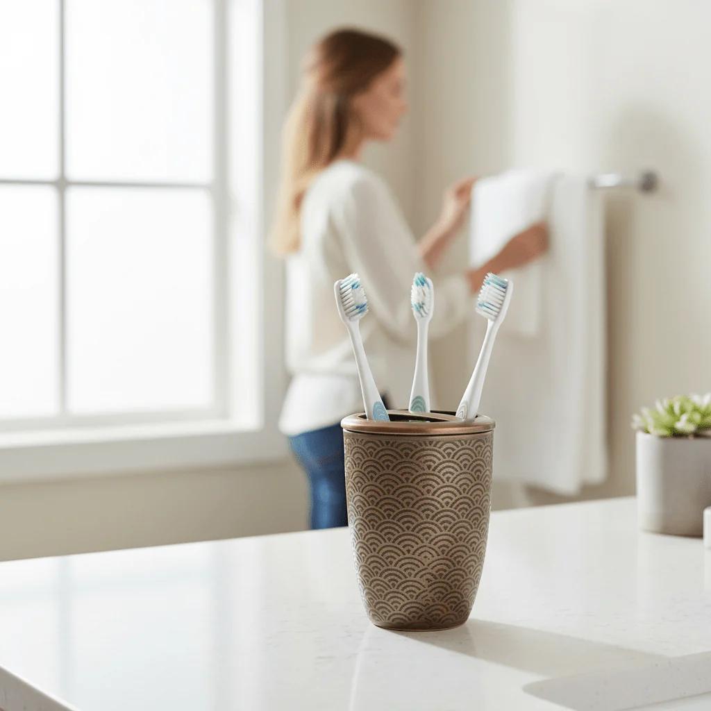 Allegra Etched Metallic Toothbrush Holder - Image 2