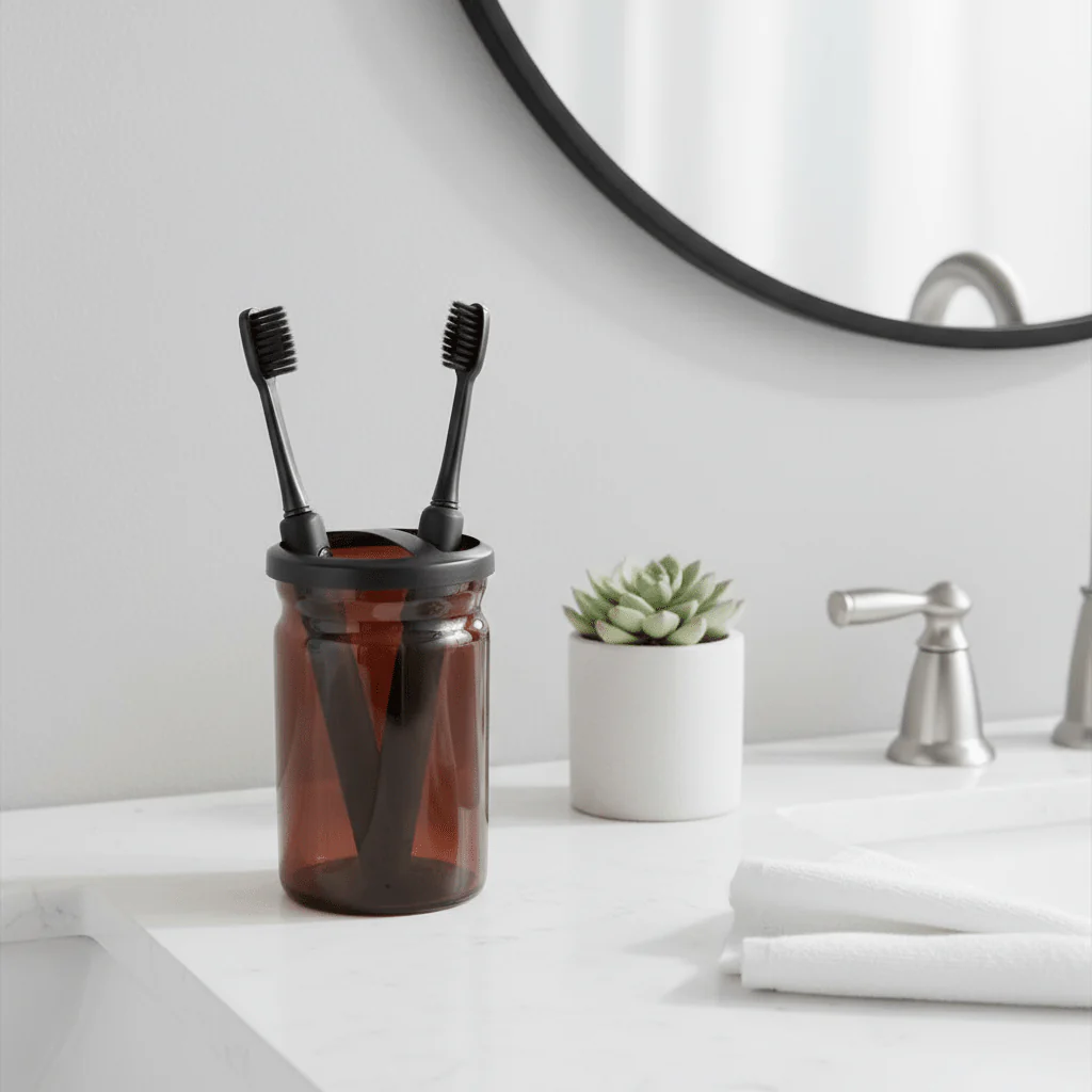 Allegra Kiara Brown Glass Toothbrush Holder - Image 4