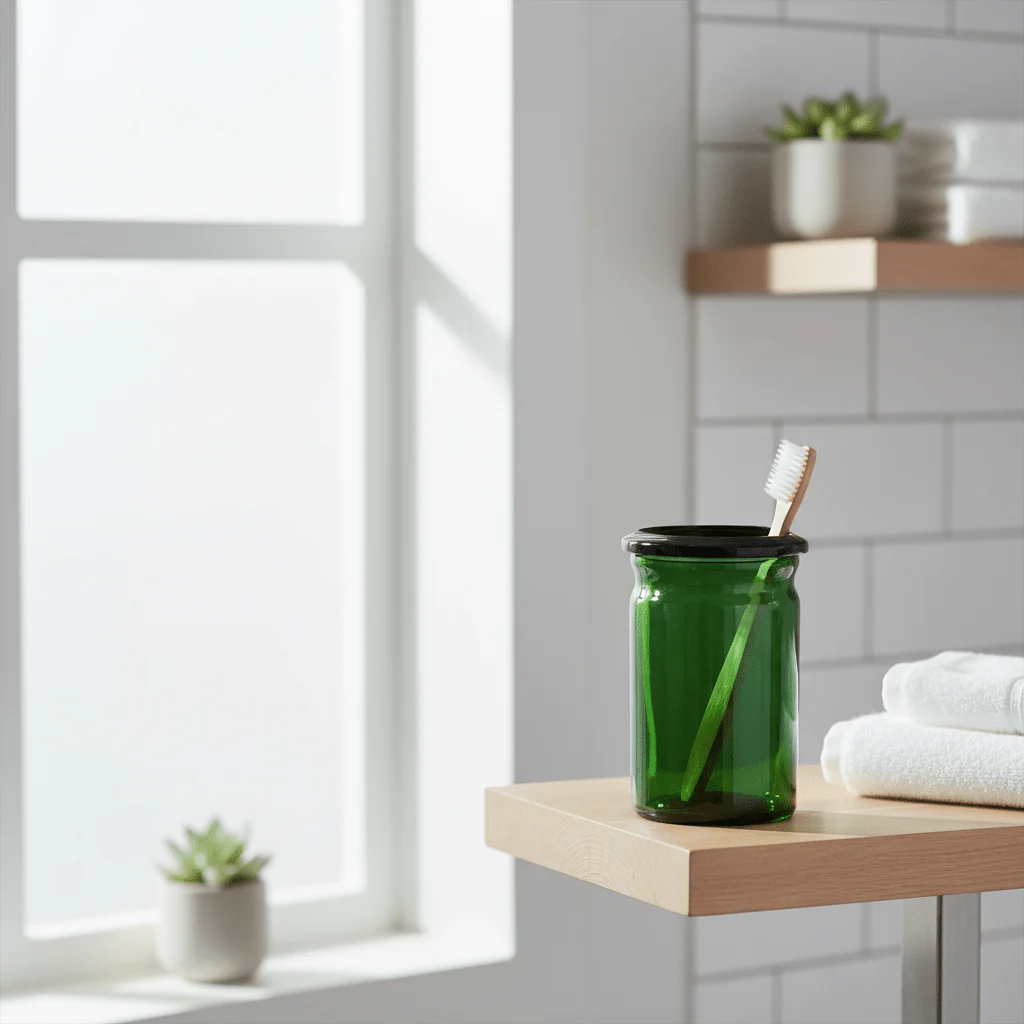 Allegra Kiara Green Glass Bathroom Glass Tumbler - Image 3