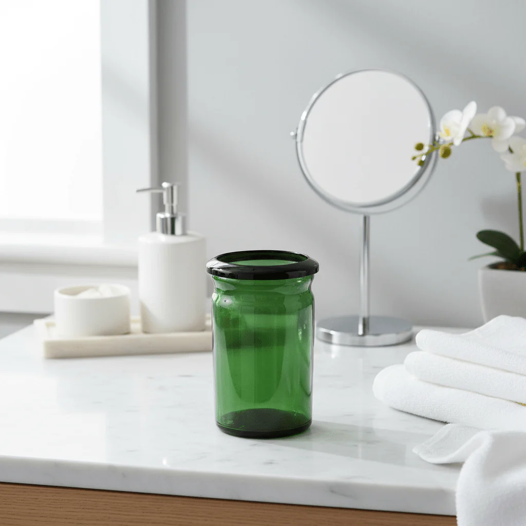 Allegra Kiara Green Glass Bathroom Glass Tumbler - Image 4