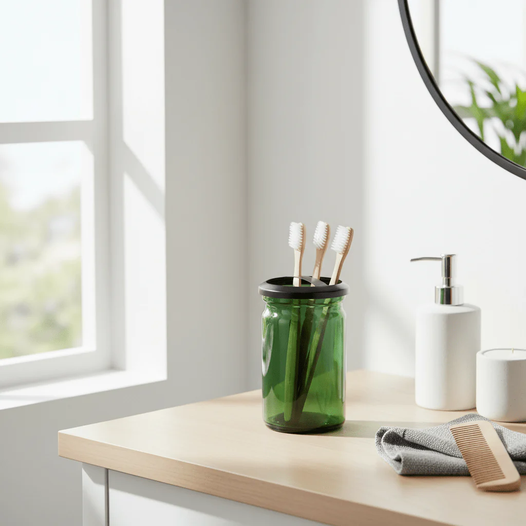 Allegra Kiara Green Glass Toothbrush Holder - Image 3