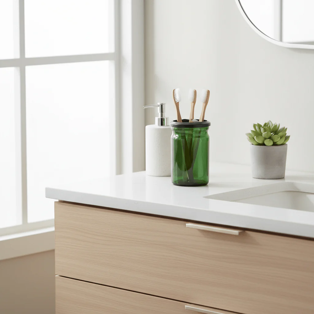 Allegra Kiara Green Glass Toothbrush Holder - Image 4