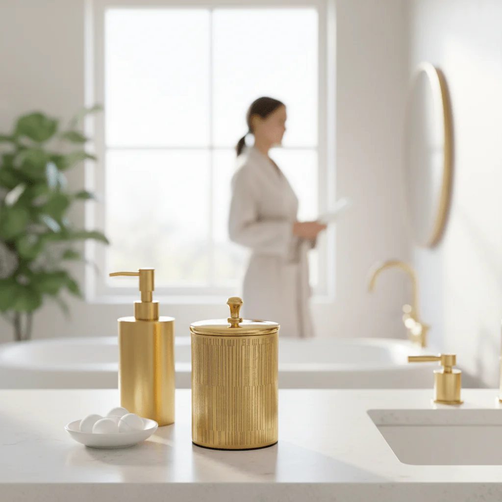 Allegra Line Effect Gold Bathroom Jar - Image 2