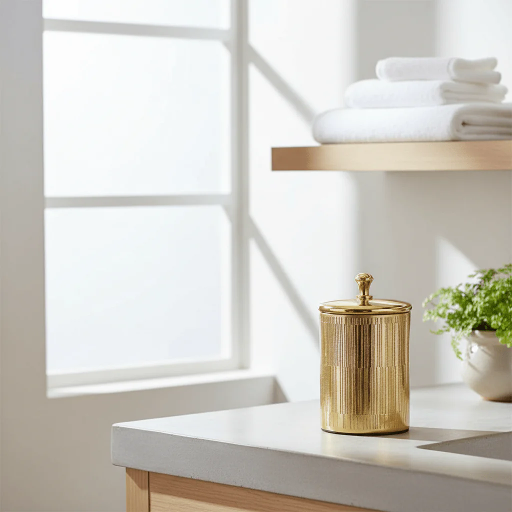Allegra Line Effect Gold Bathroom Jar - Image 3