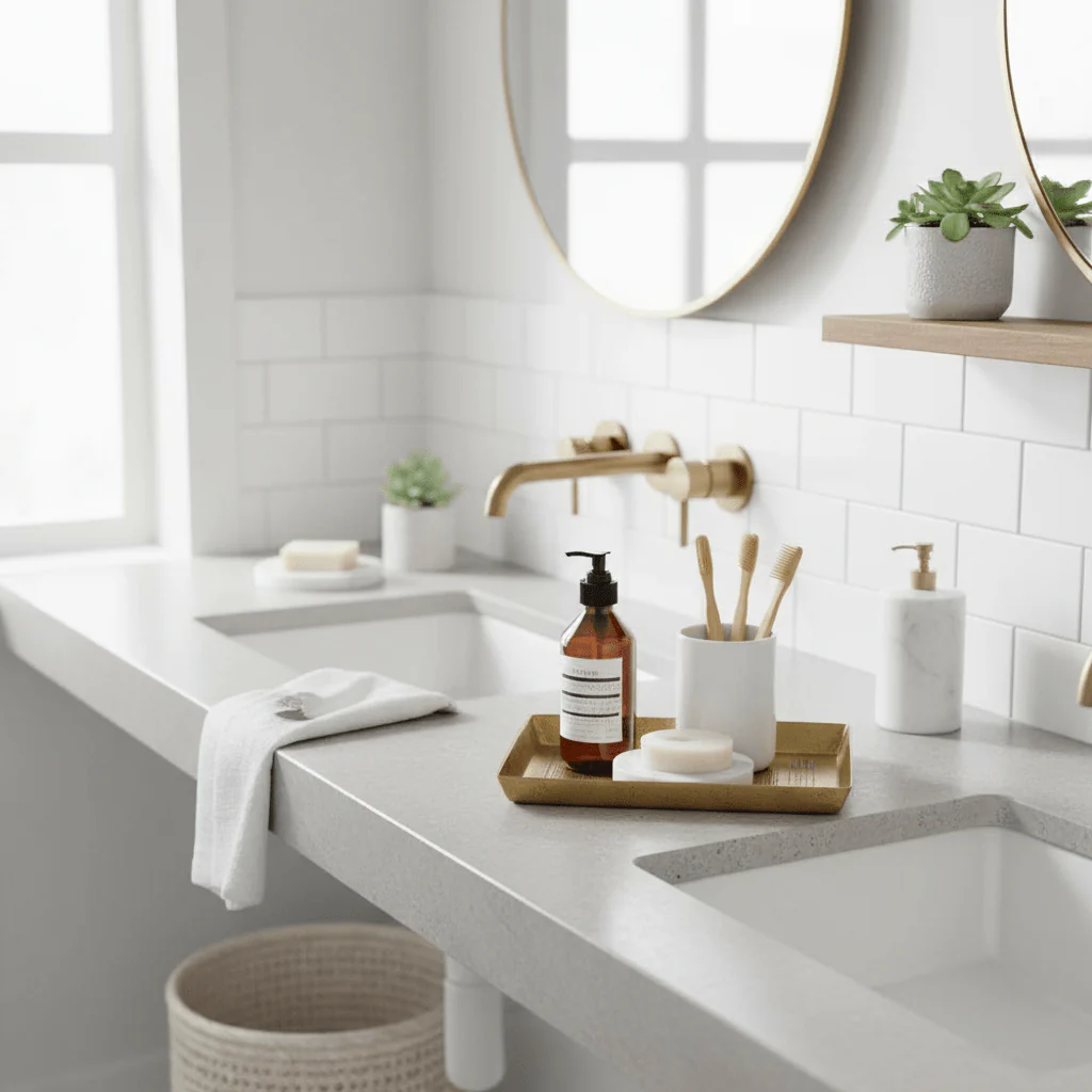 Allegra Line Effect Gold Bathroom Tray - Image 3