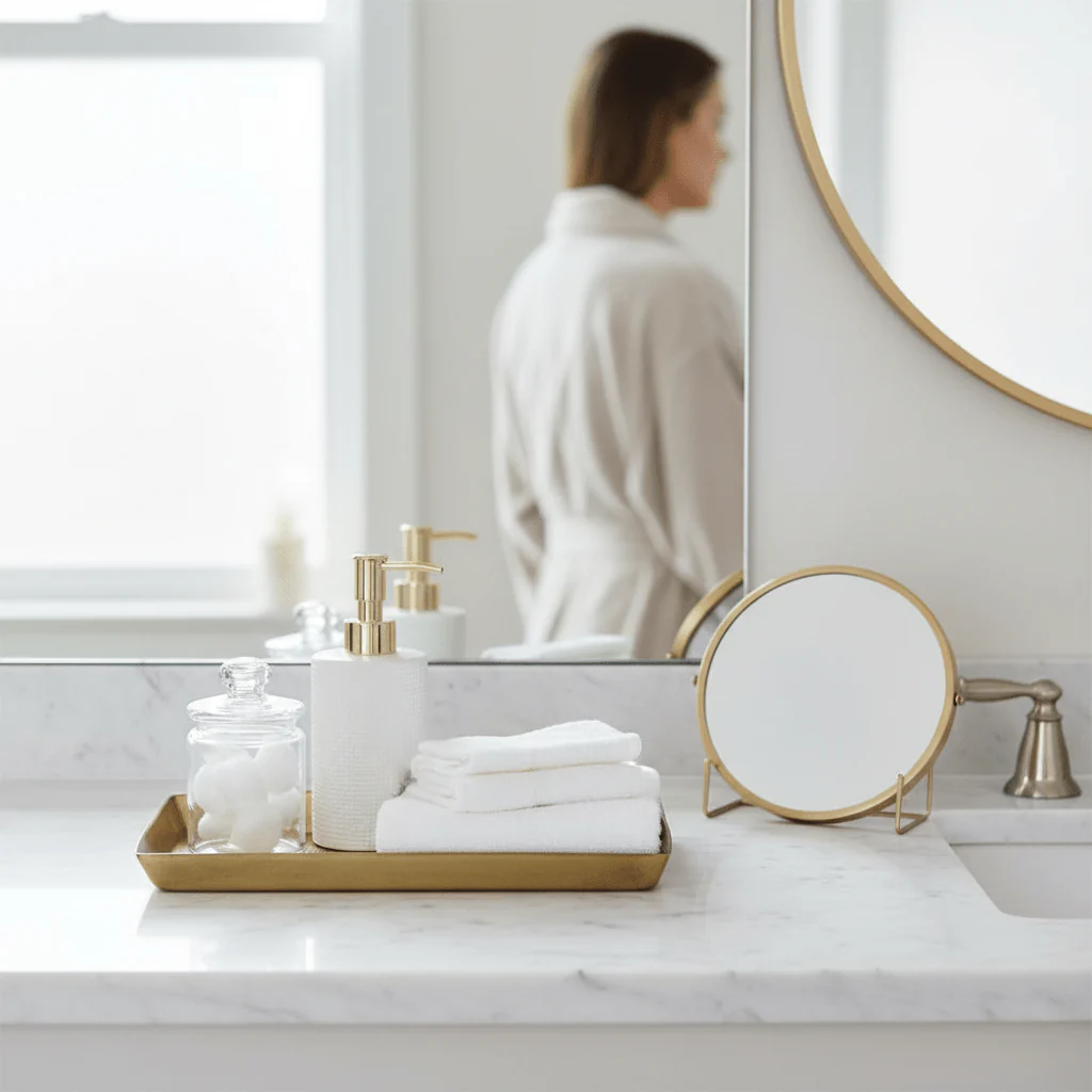 Allegra Line Effect Gold Bathroom Tray - Image 5