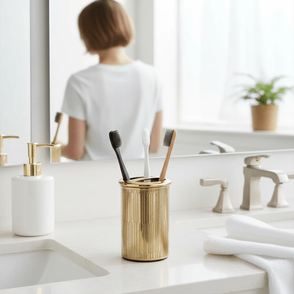 Allegra Line Effect Gold Toothbrush Holder - Image 6