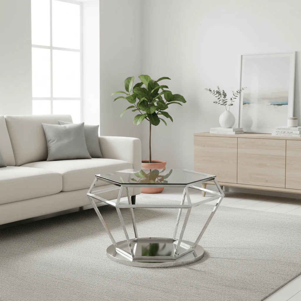 Allure Silver Finish Diamond Design End Table - Image 3