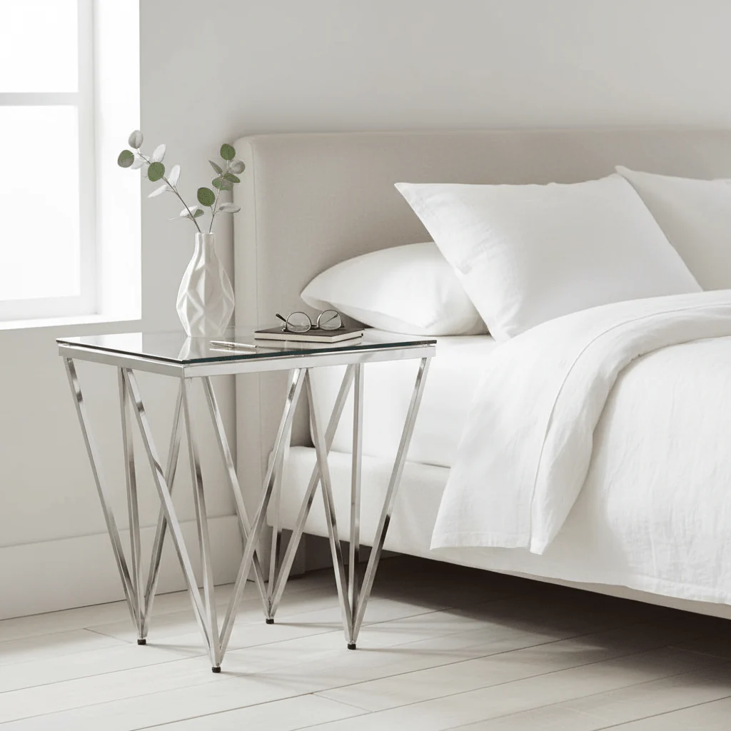 Allure Silver Finish Prismatic Legs End Table - Image 4