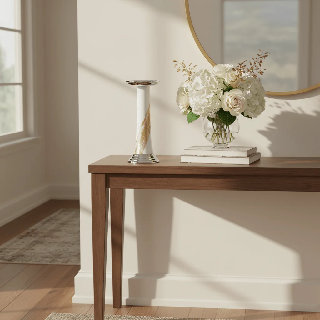 Alma White And Gold Candle Holder - Image 3