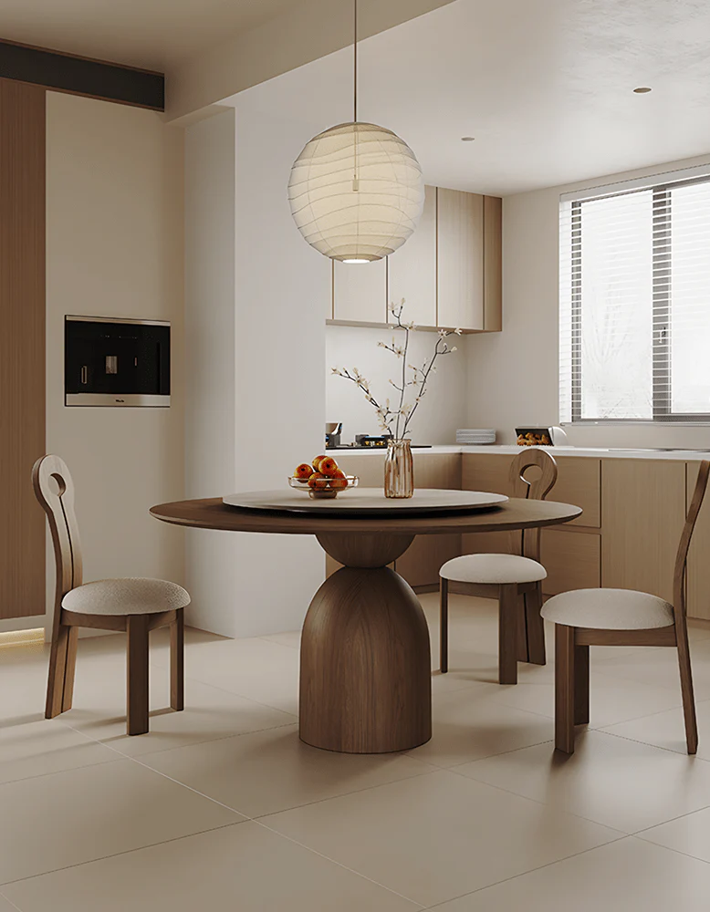 Amaia Round Pedestal Dining Table, Solid Wood, Black Or Walnut - Image 3