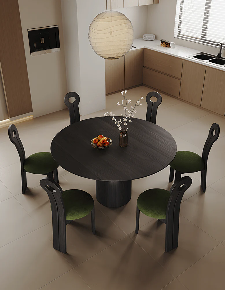 Amaia Round Pedestal Dining Table, Solid Wood, Black Or Walnut - Image 4