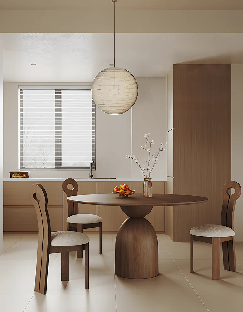 Amaia Round Pedestal Dining Table, Solid Wood, Black Or Walnut - Image 5