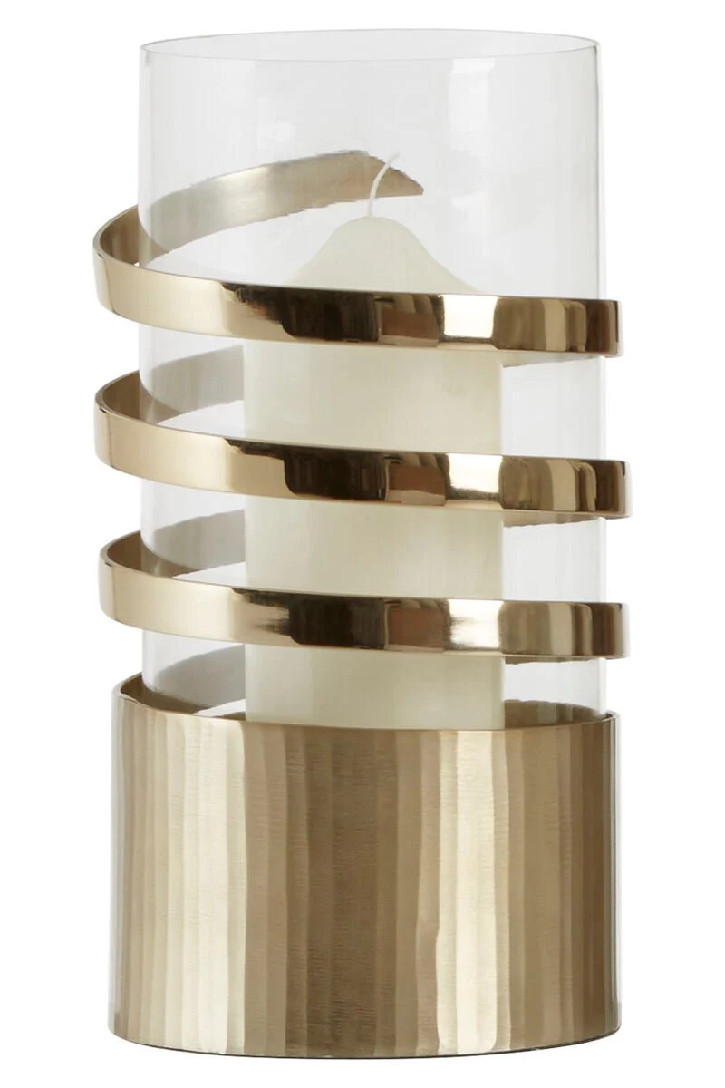 Amreli Large Vertical Textured Gold Metal Hurricane Candle Holder - Image 7