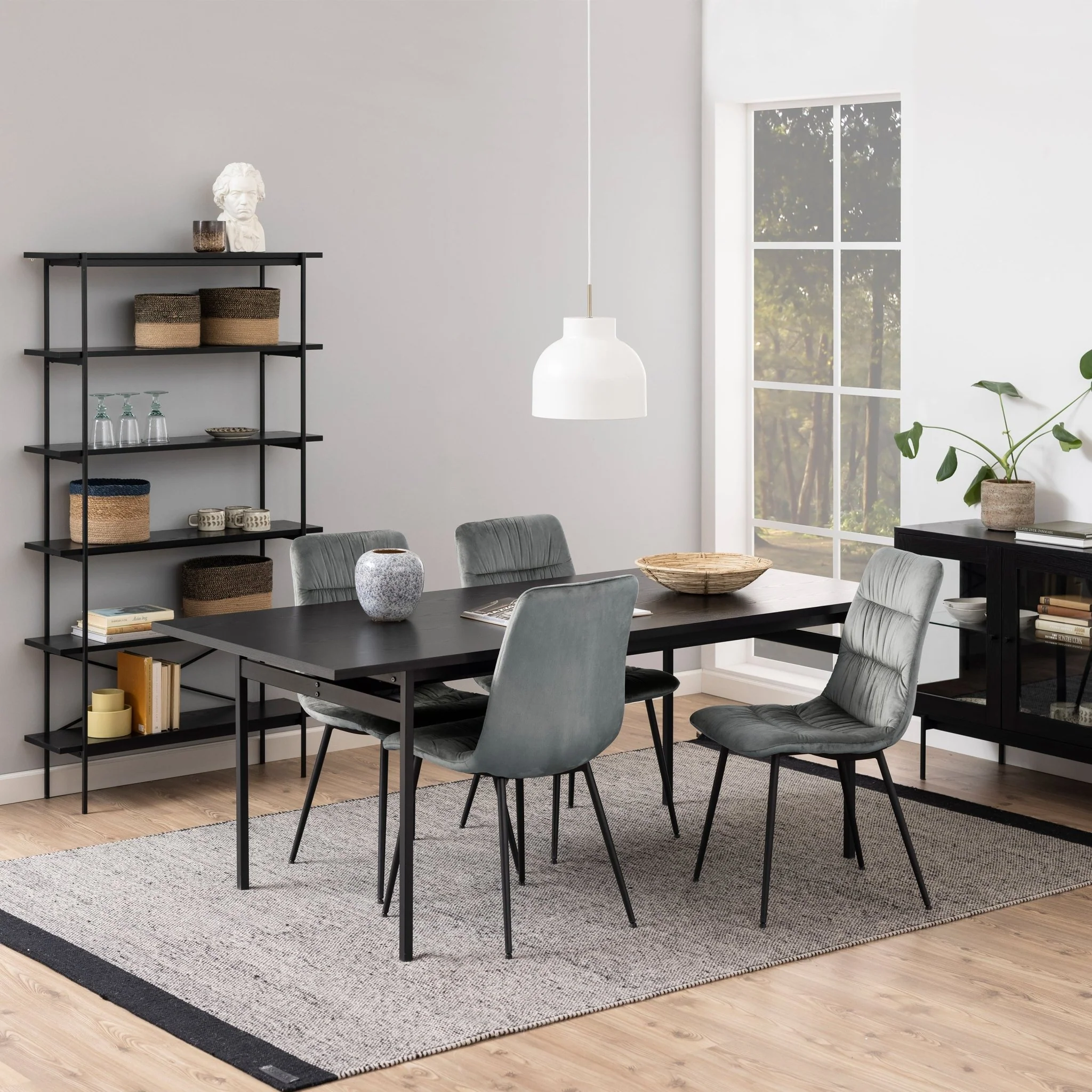 Angus Dining Table in Black 200x74cm Included 4 Carrie Swivel Dining Chairs in Sand - Image 6