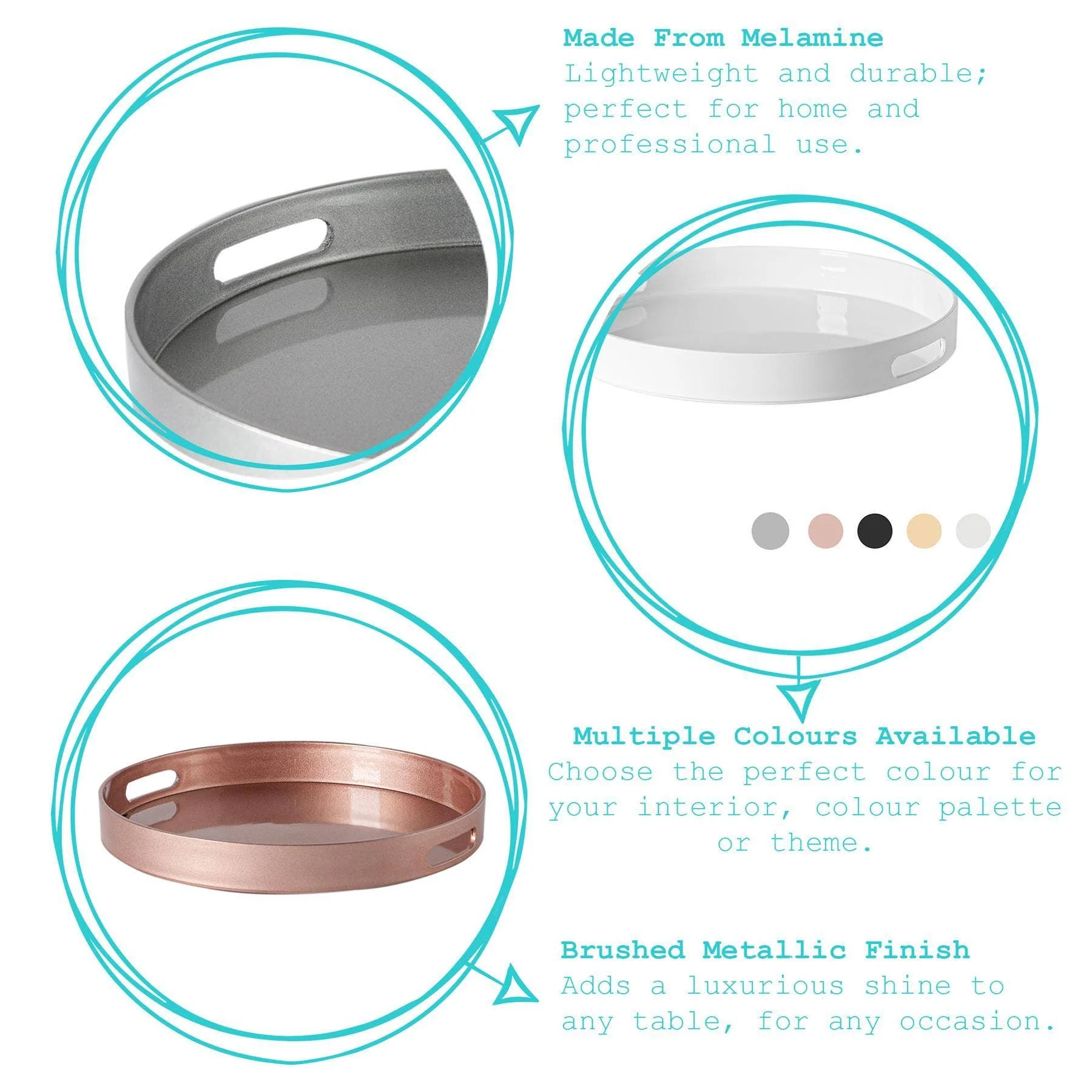 Argon Tableware Round Serving Tray -33cm - Rose Gold - Image 3