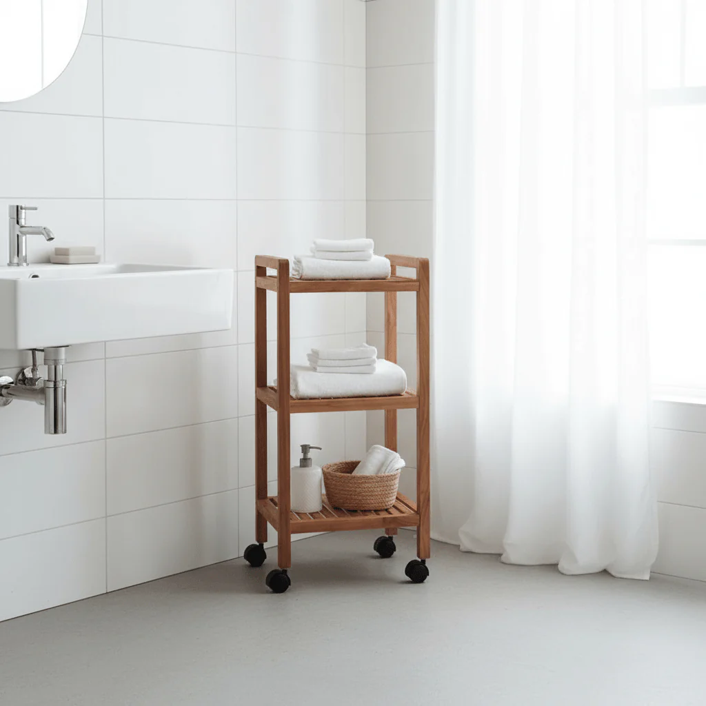 ARLA 3 Tier Walnut Wood Bathroom Trolley - Image 3