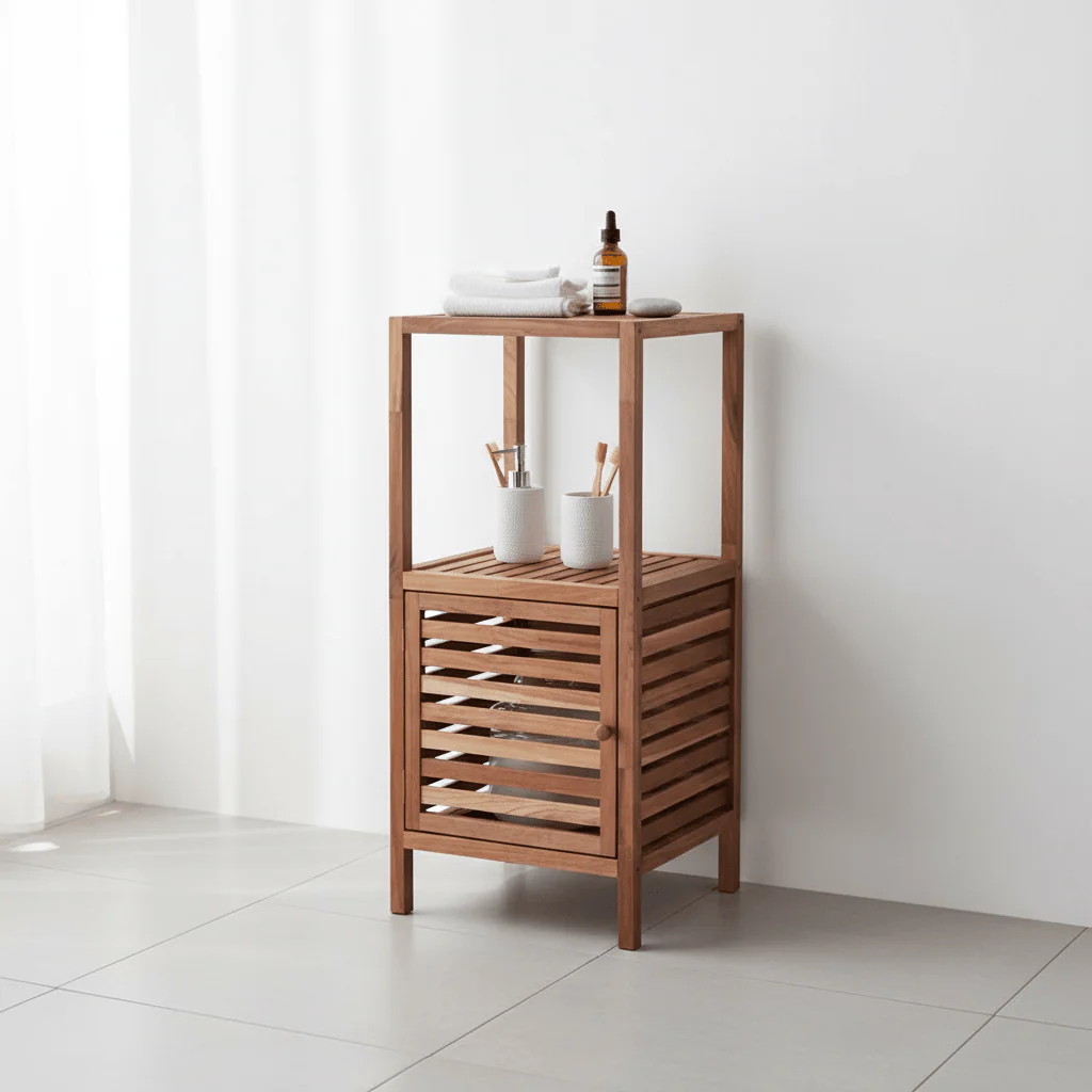 ARLA Two Tier Walnut Wood Bathroom Shelf Unit - Image 4