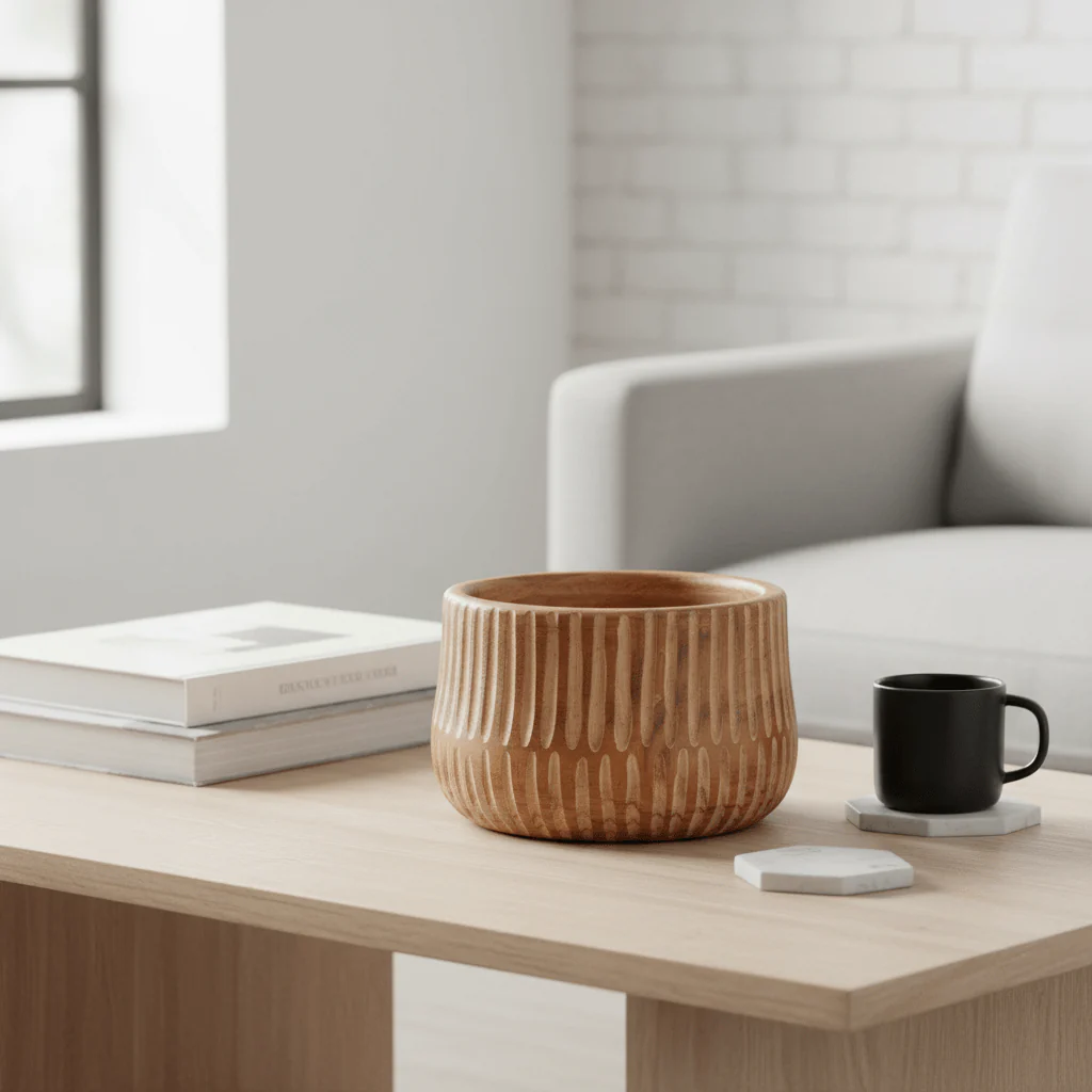 Arlo Large Brown And Natural Wooden Planter - Image 4