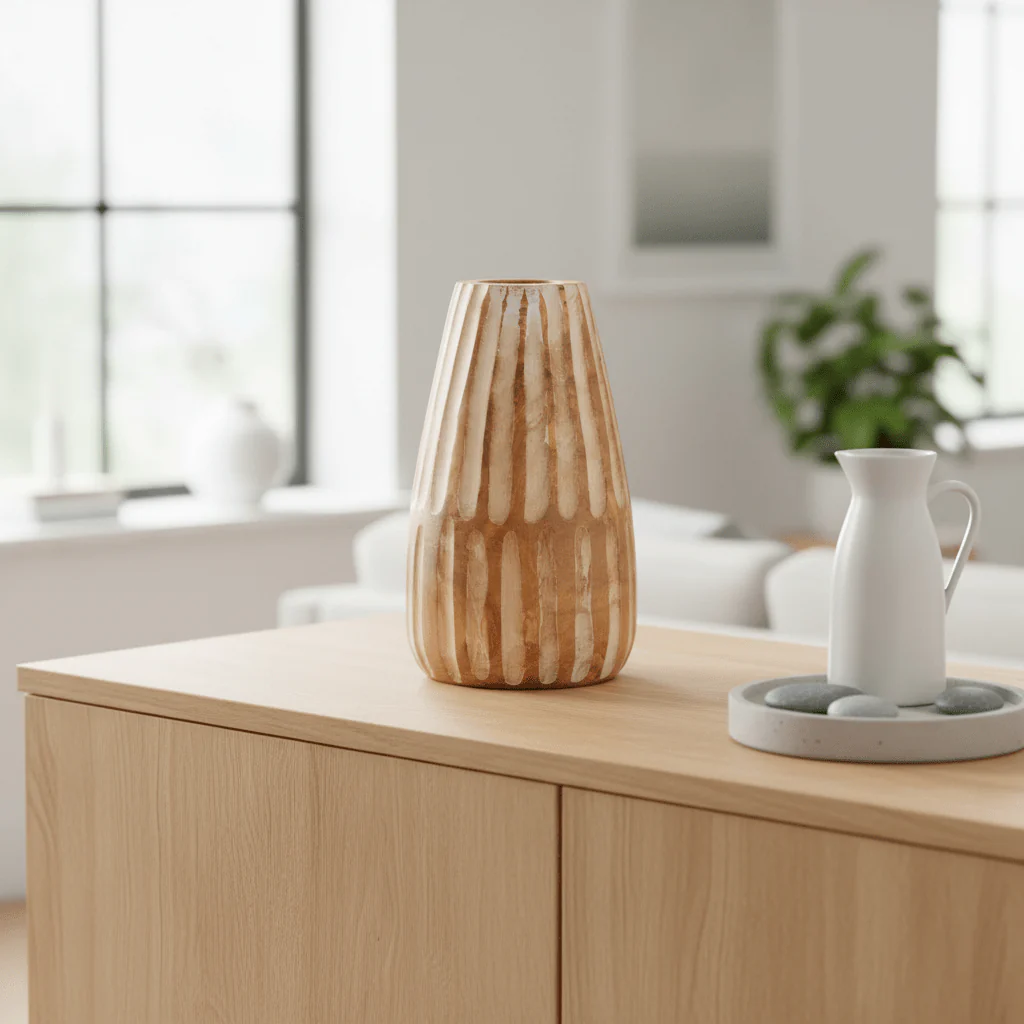 Arlo Large Wooden Engraved Vase - Image 3