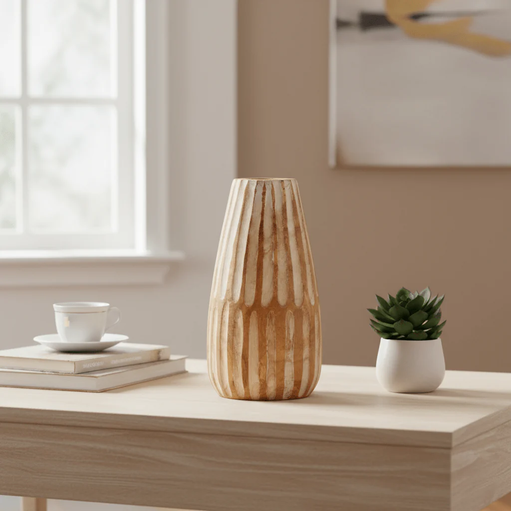 Arlo Large Wooden Engraved Vase - Image 4