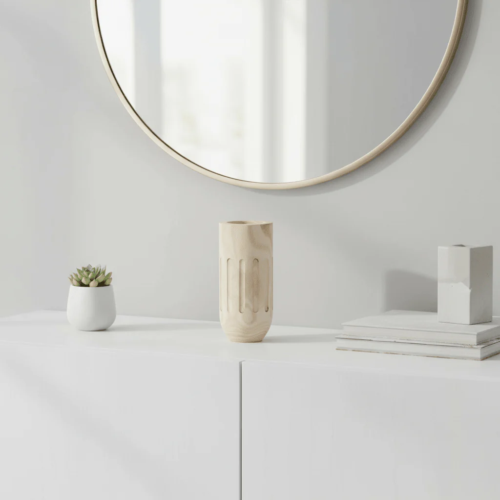 Arlo Natural Engraved Wooden Vase. - Image 4