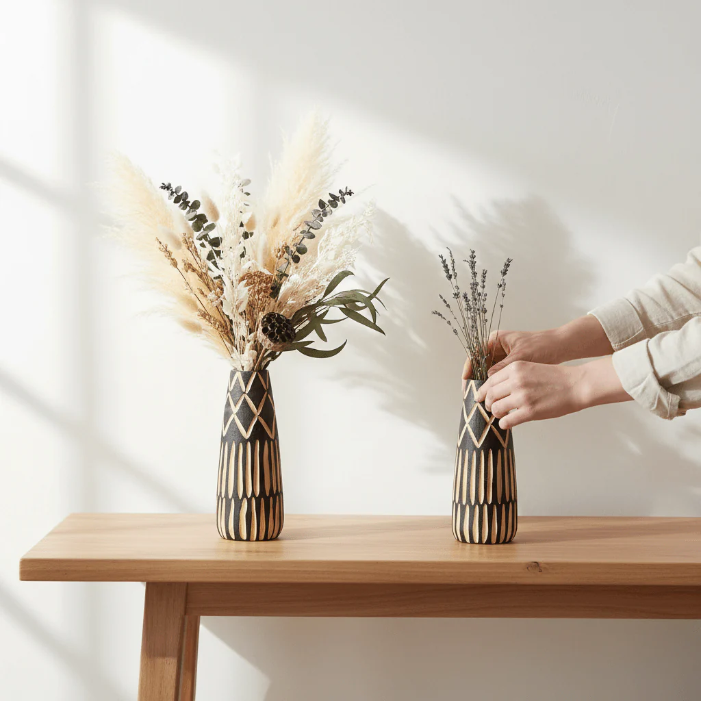Arlo Small Engraved Wooden Vase. - Image 2