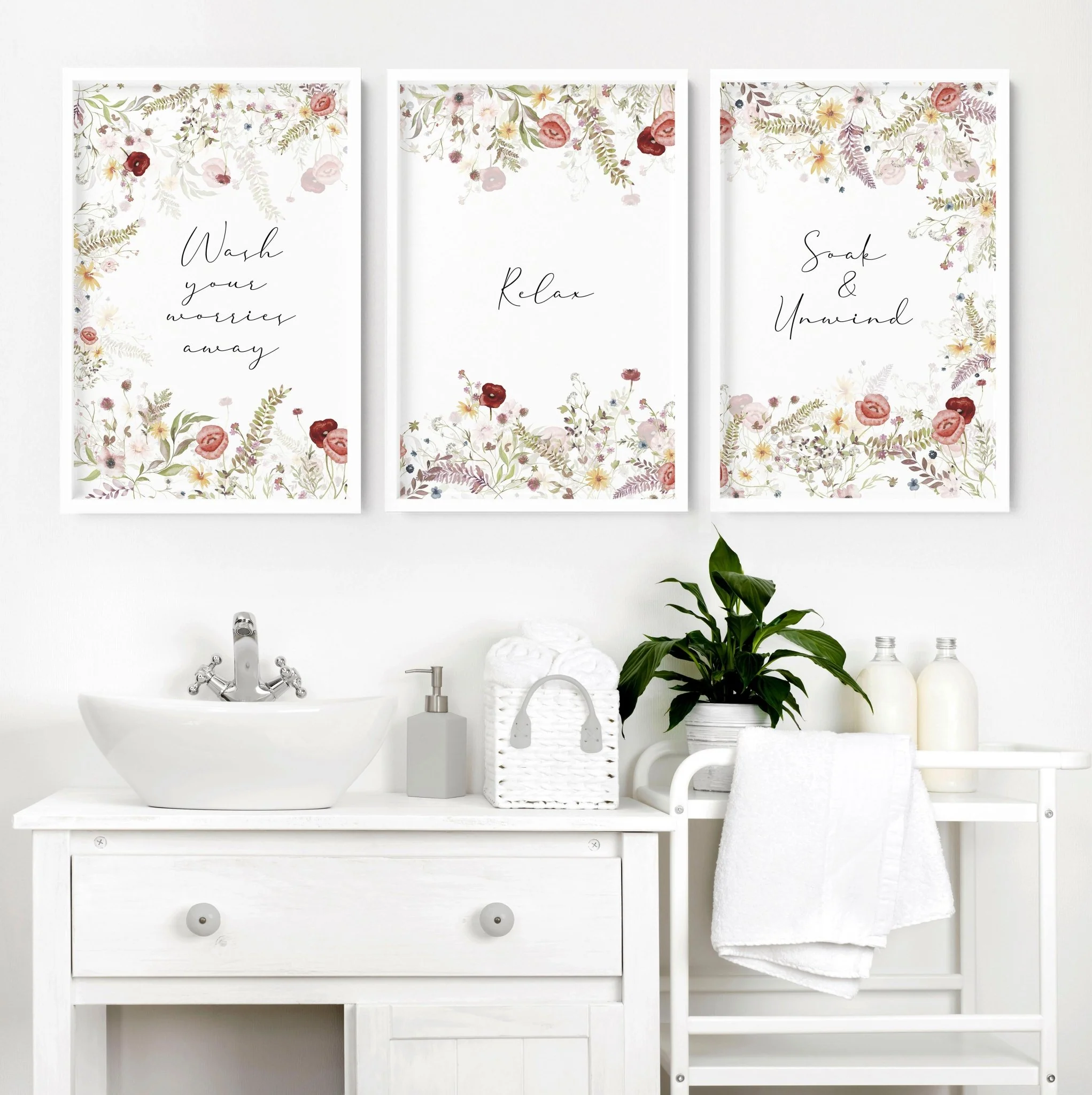 Art for bathroom wall | set of 3 Shabby Chic wall art - Image 2
