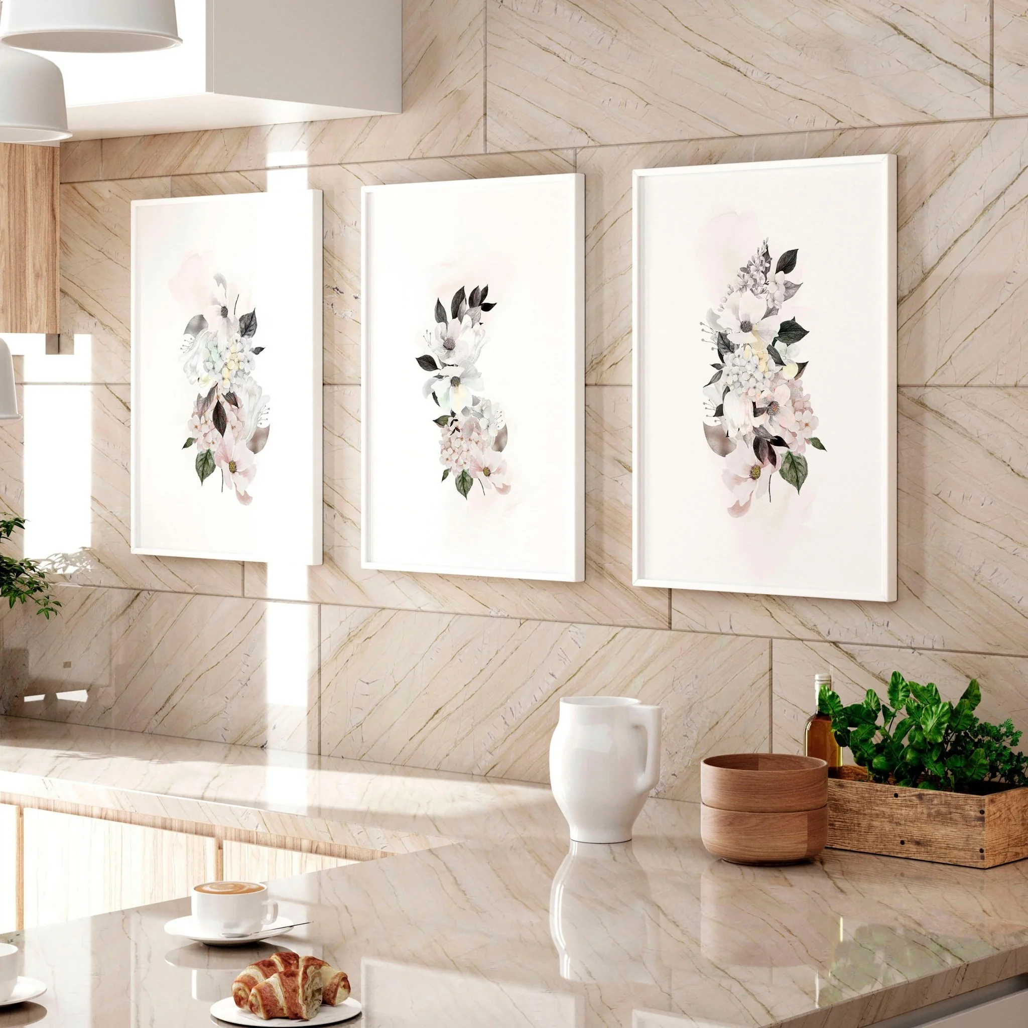 Art for kitchen wall | set of 3 Shabby Chic Floral art prints - Image 2