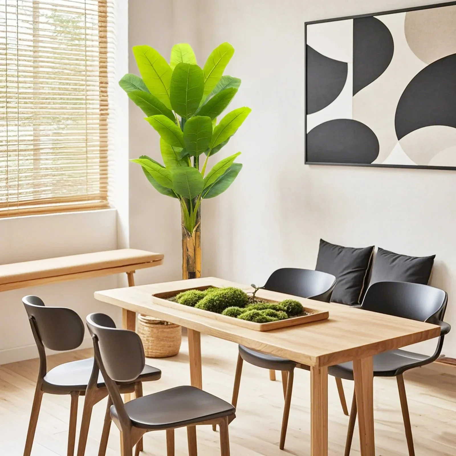 Artificial Banana Leaf Plant with Triple Stalks,Faux Banana Silk Tree,Tropical Fake Leaves Plants Indoor for Home Office - Image 6