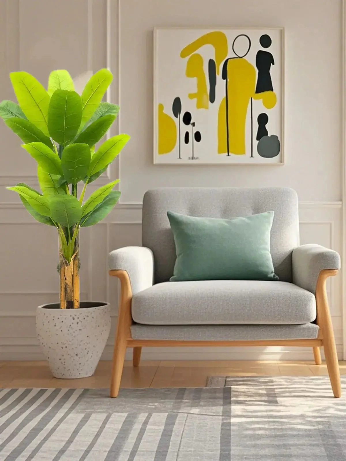 Artificial Banana Leaf Plant with Triple Stalks,Faux Banana Silk Tree,Tropical Fake Leaves Plants Indoor for Home Office - Image 8