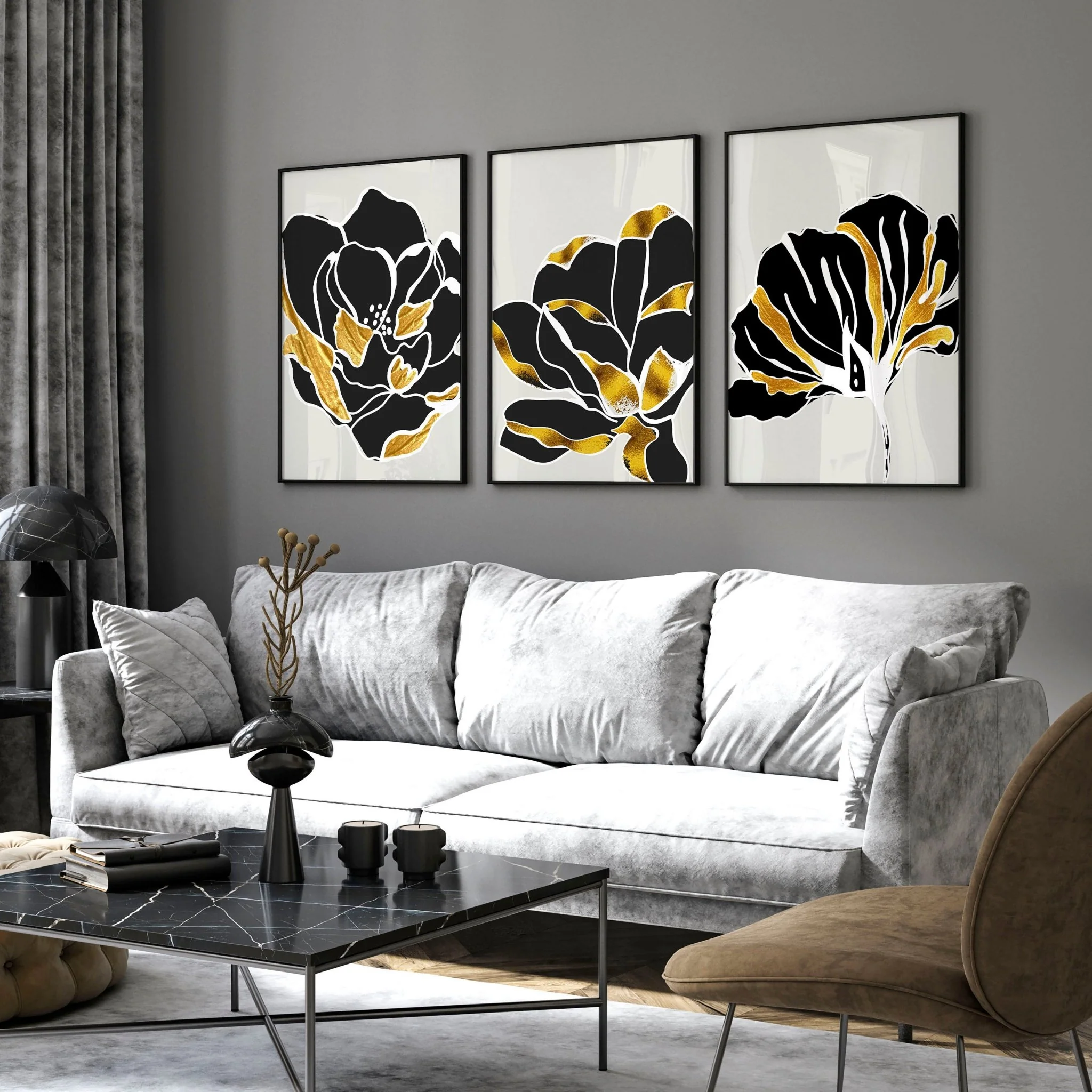 Artwork for living room | set of 3 wall art with gold - Image 6