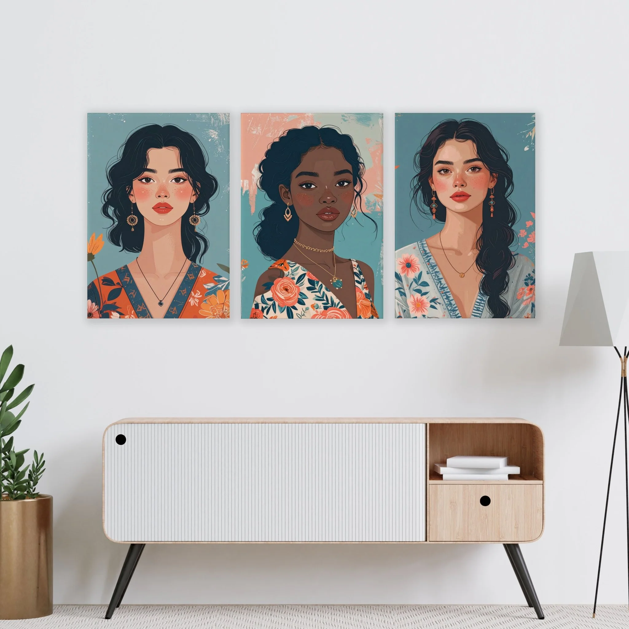 Artwork For Living Room Walls | Set of 3 Boho Women Wall art Prints - Image 11