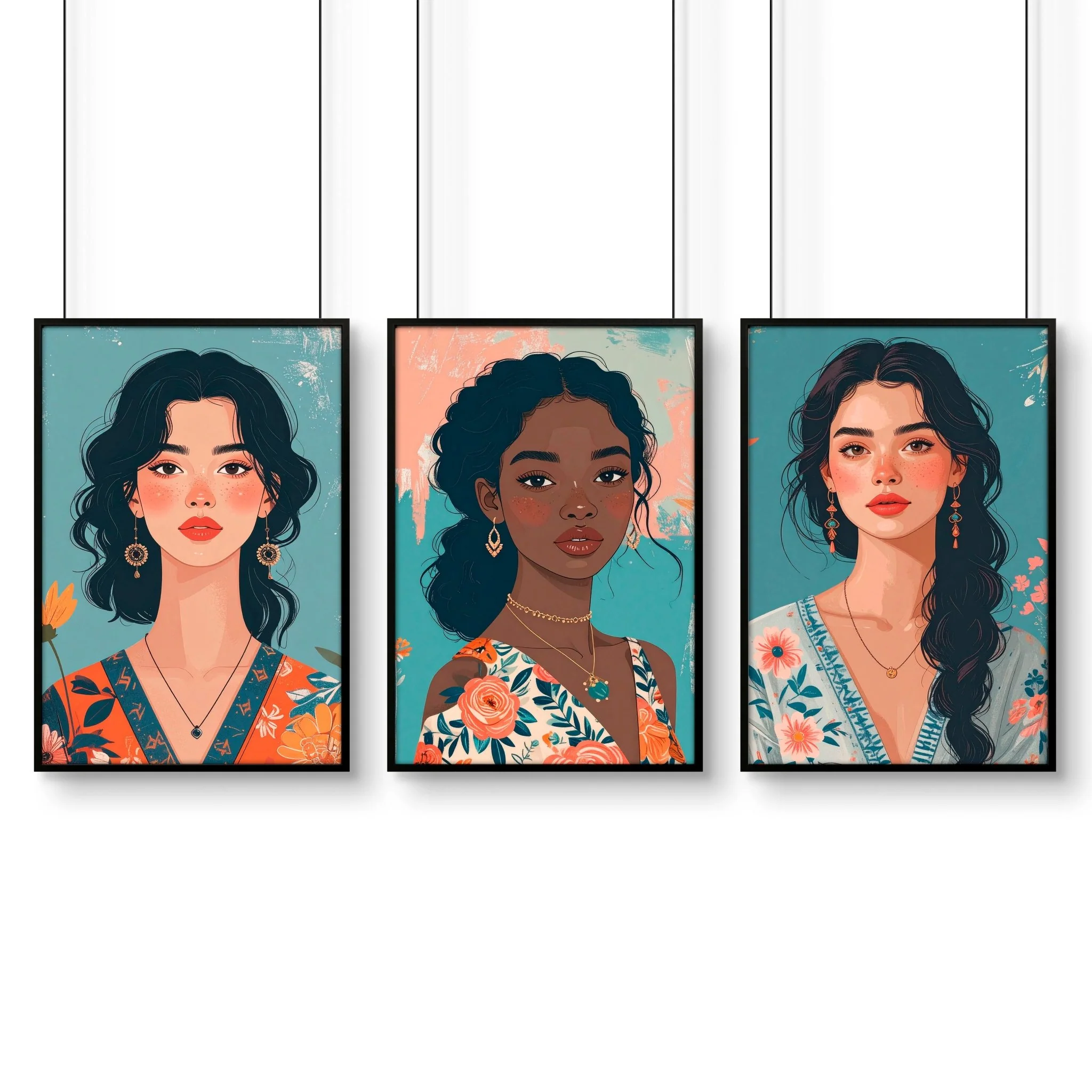 Artwork For Living Room Walls | Set of 3 Boho Women Wall art Prints - Image 17