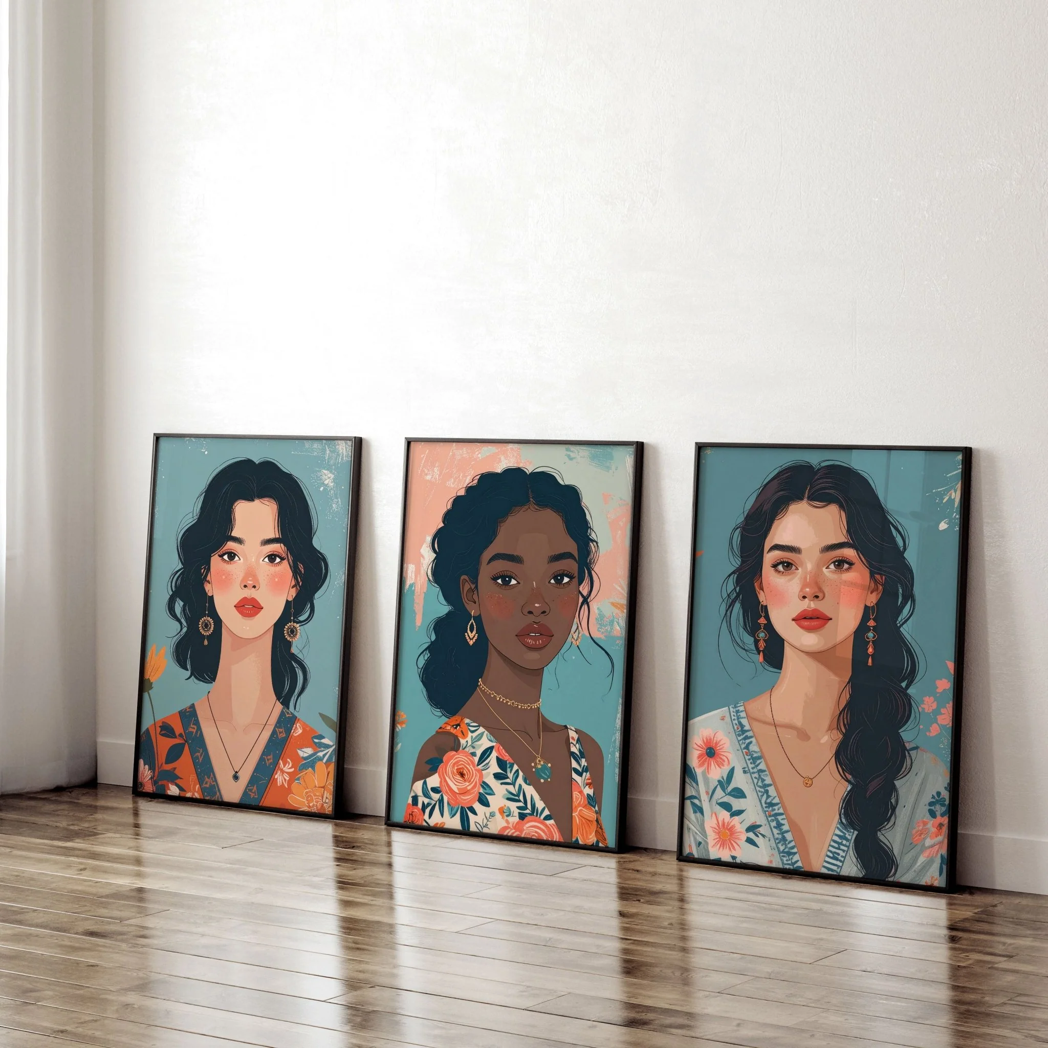 Artwork For Living Room Walls | Set of 3 Boho Women Wall art Prints - Image 2