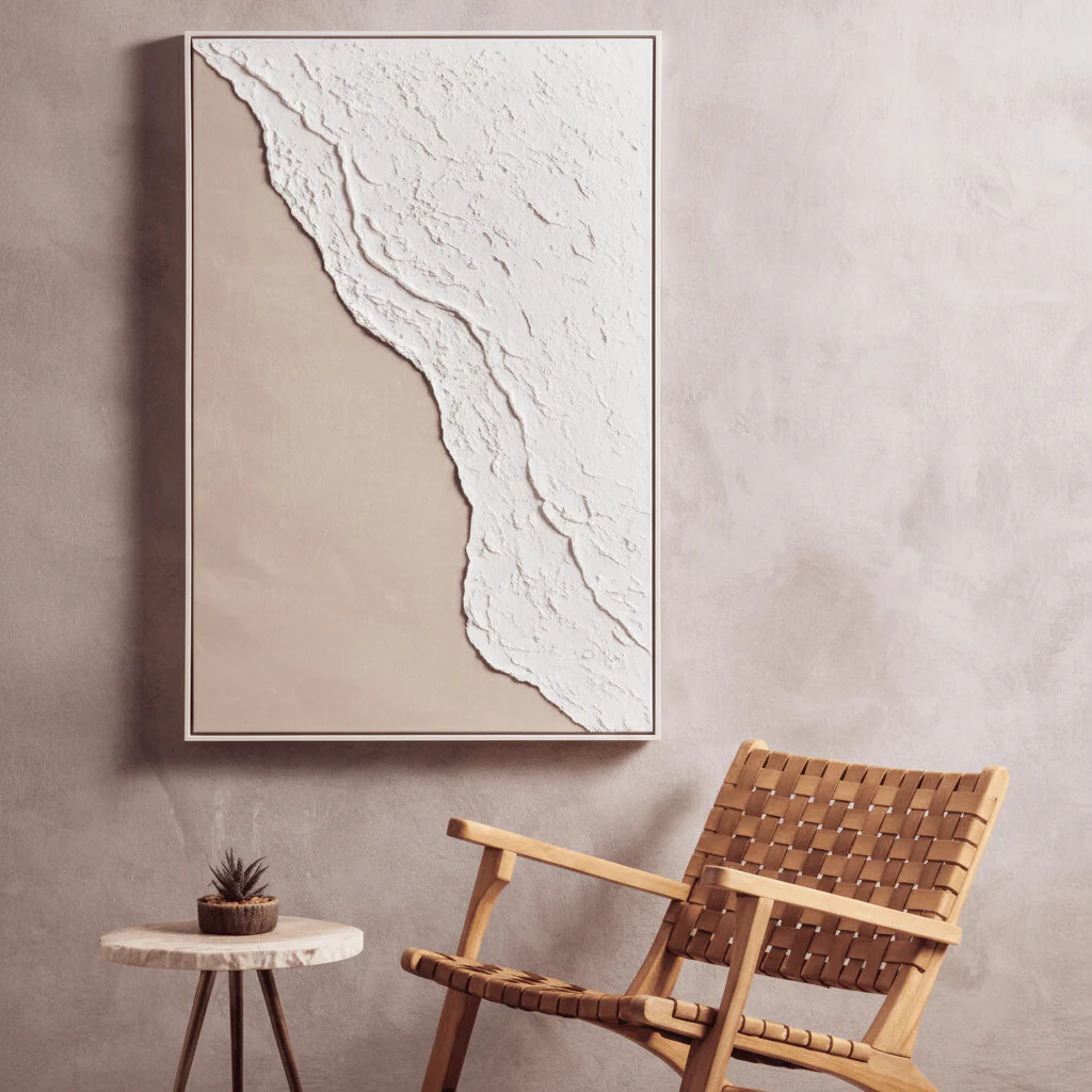 Astratto Canvas Natural And White Textured Plaster Wall Art - Image 6