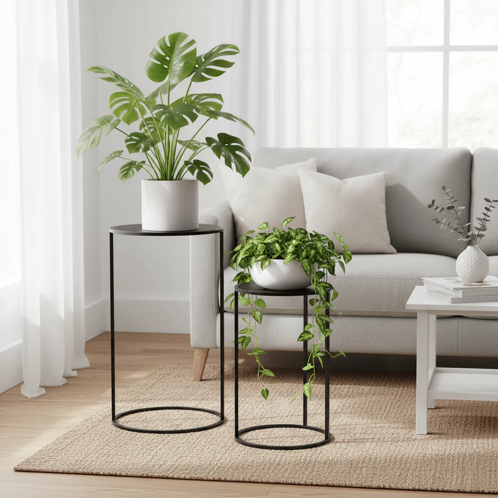 Avento Set Of Two Round Black Plant Stands - Image 4