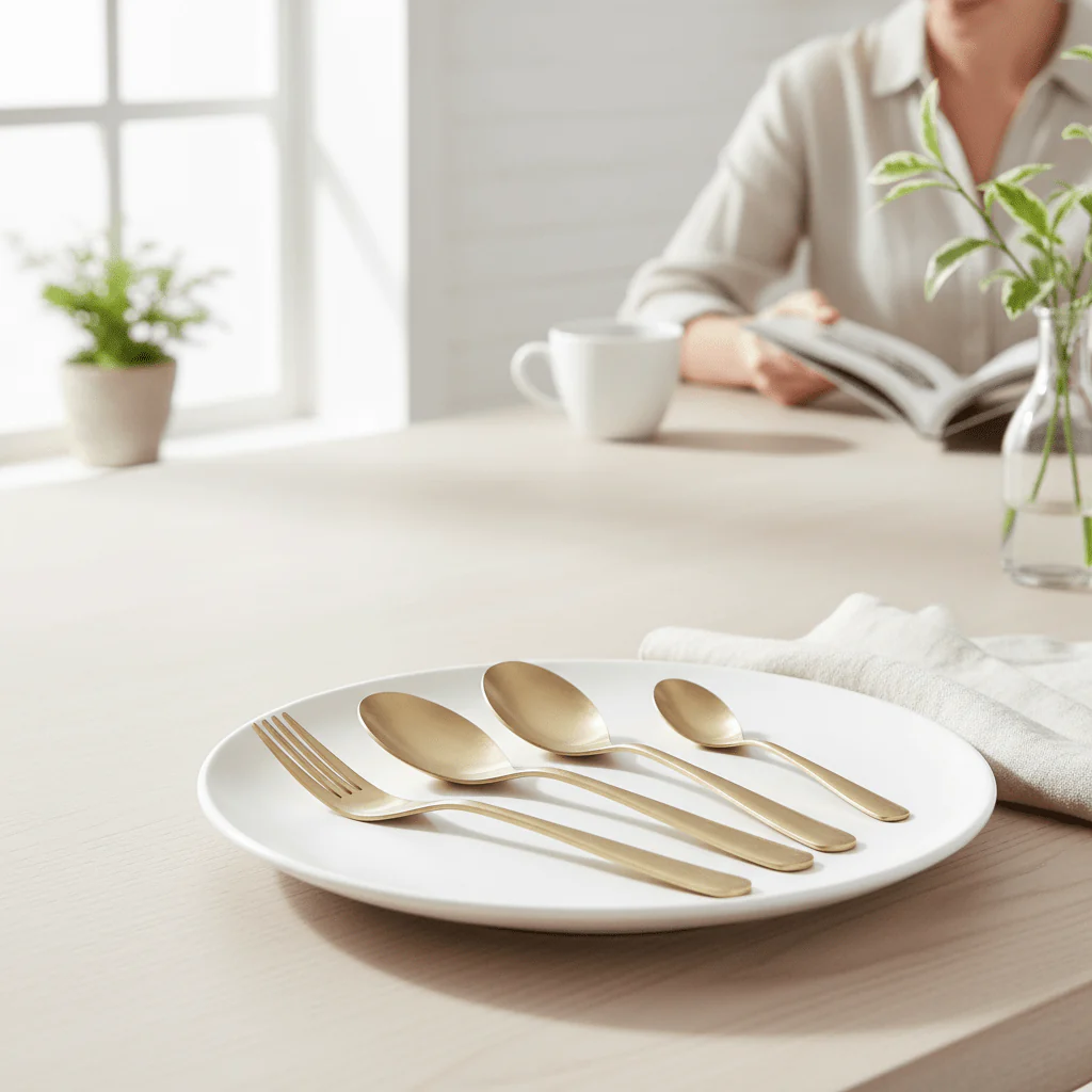 Avie 16 Piece Antique Gold Finish Cutlery Set - Image 2