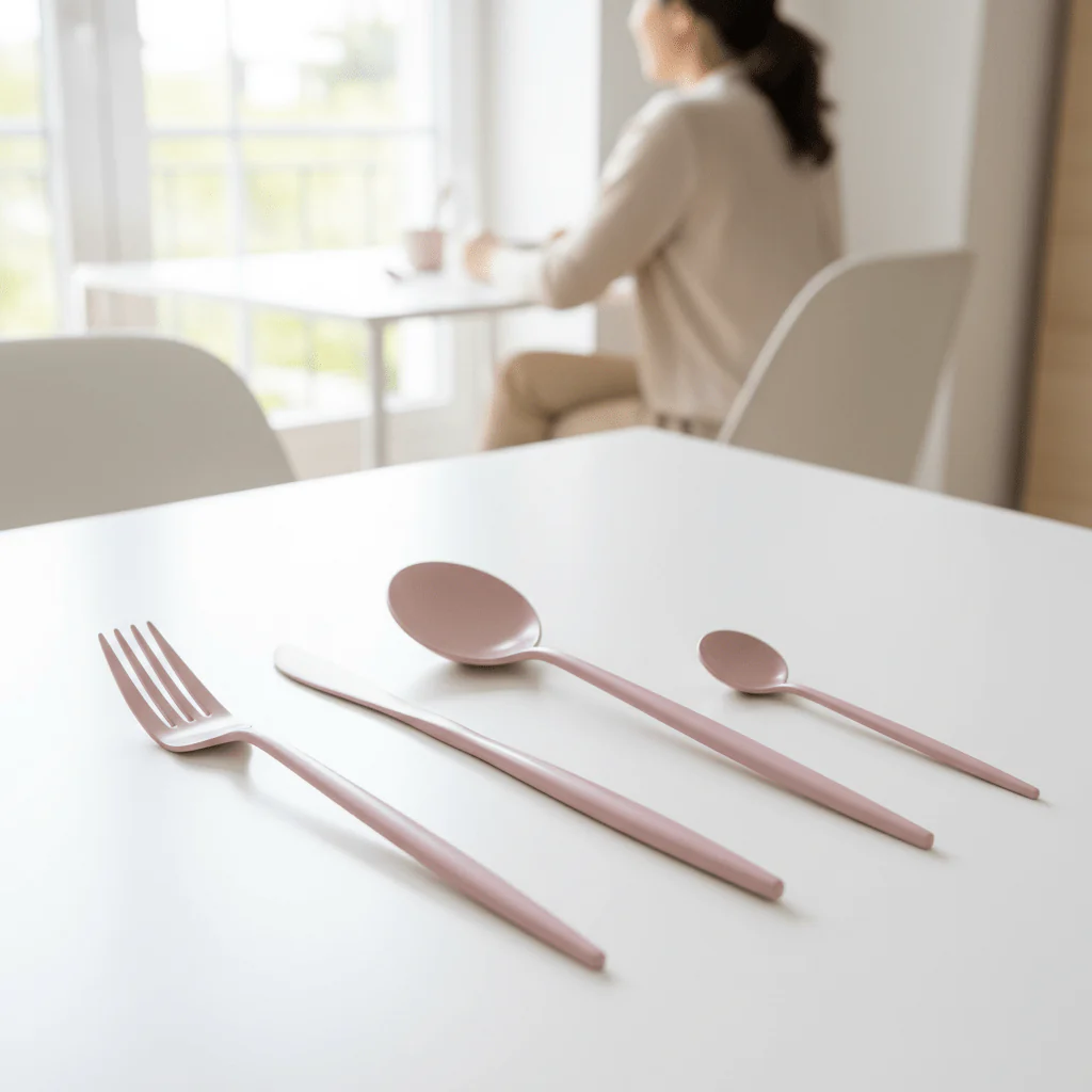 Avie 16 Piece Matte Pink Finish Cutlery Set - Image 2